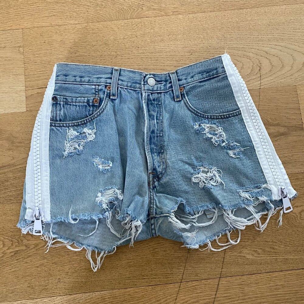 Furst Of A Kind - Distressed High Waist Shorts with White Zipper Side Panels
